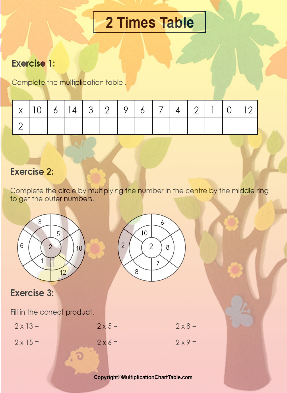 2 times table worksheets