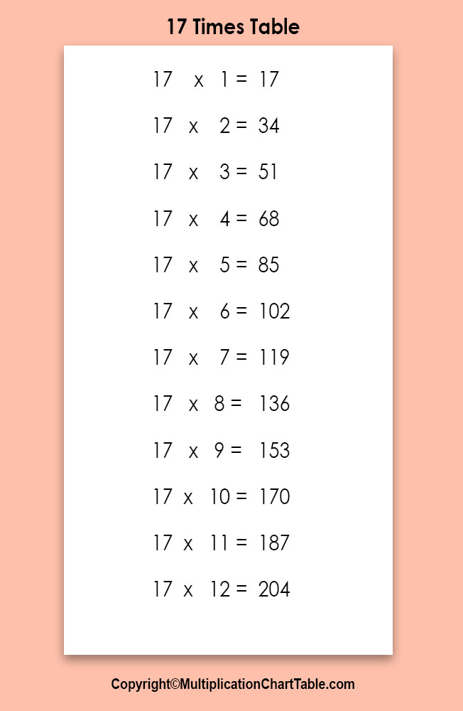 multiplication 17 times table